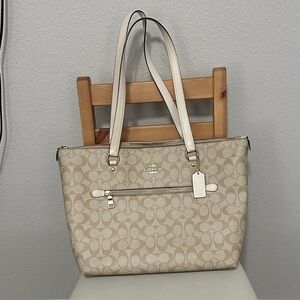Coach Beige Signature Tote with Cream Accents